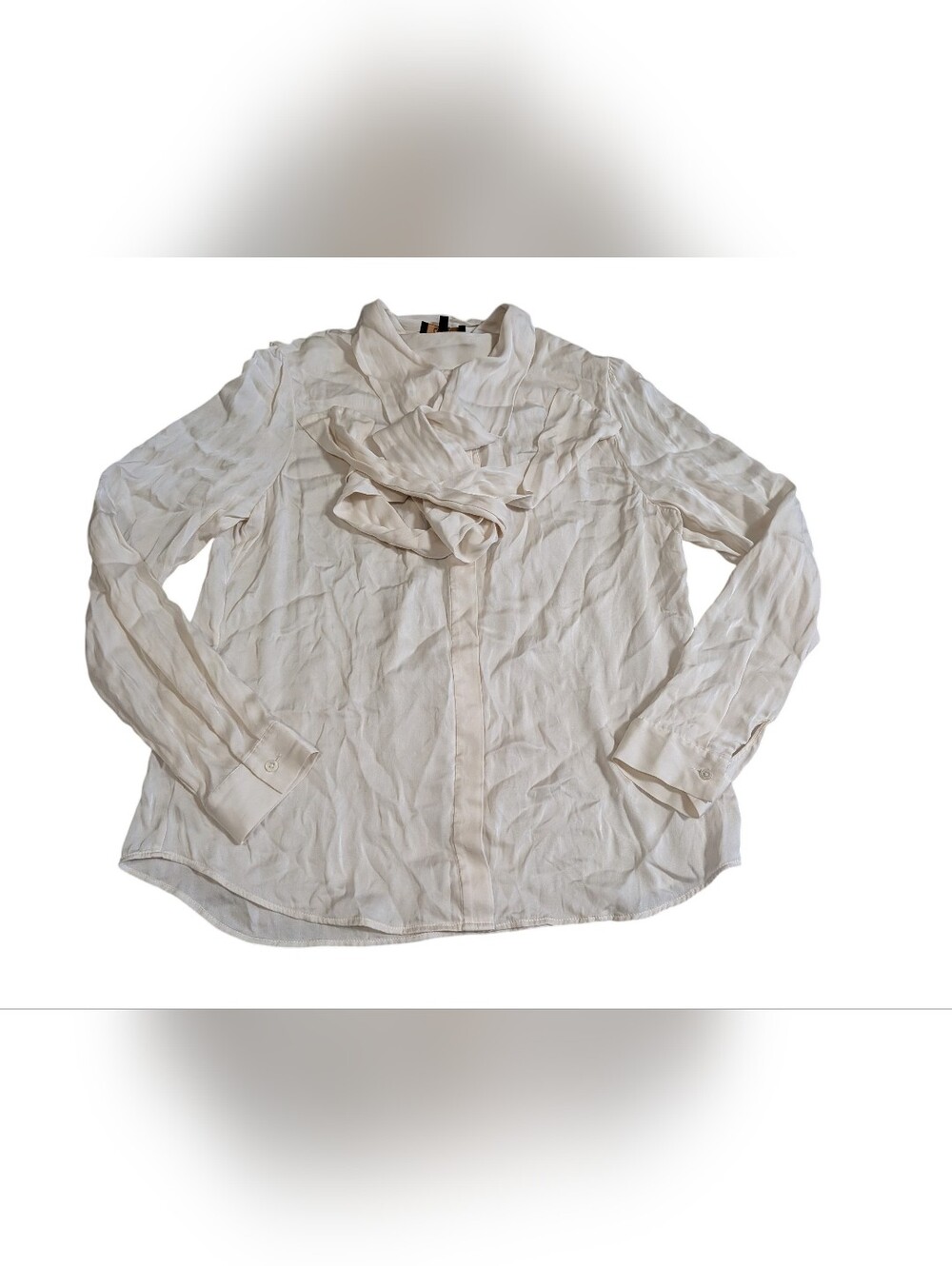 Quince Cream Color Washable Stretch Silk Tie Neck Blouse Women's Size Small
